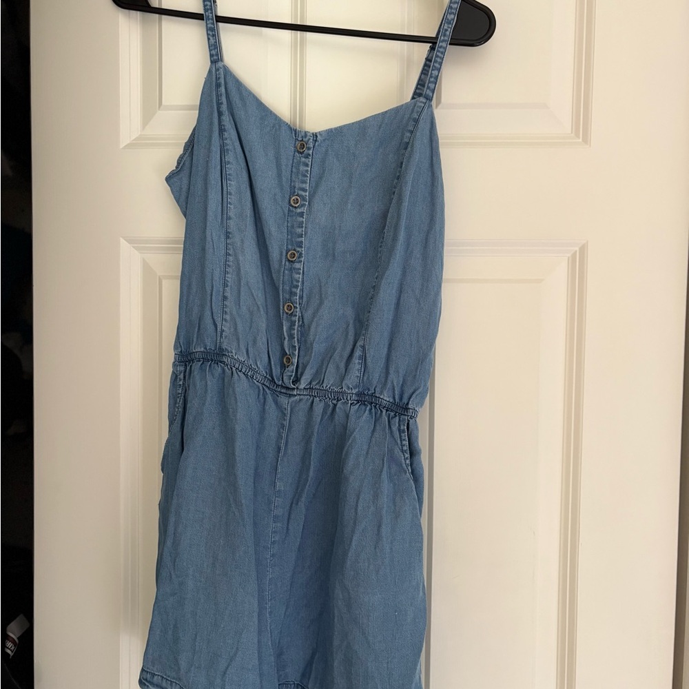 Pink Lily Light Blue Denim Button-Front Romper